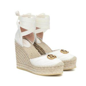 Gucci | Shoes | Gucci Palmyra Leather Platform Espadrille Wedges In White  Leather Gg Quilted | Poshmark